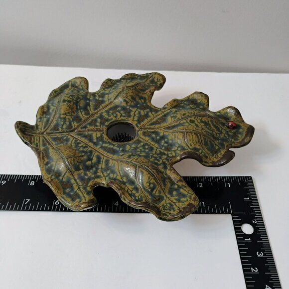 G.E.T Pottery Ikebana Vase Flower Frog, Leaf Shape & Ladybug Vintage Handcrafted - Picture 4 of 8